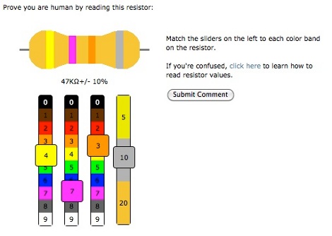 Resisty is like CAPTCHA but it requires you to decipher color bands on a 