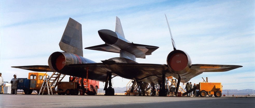 The M-21 carrier aircraft and D-21 drone. The M-21 was a variant of the A-12 reconnaissance aircraft, predecessor to the SR-71 reconnaissance aircraft.